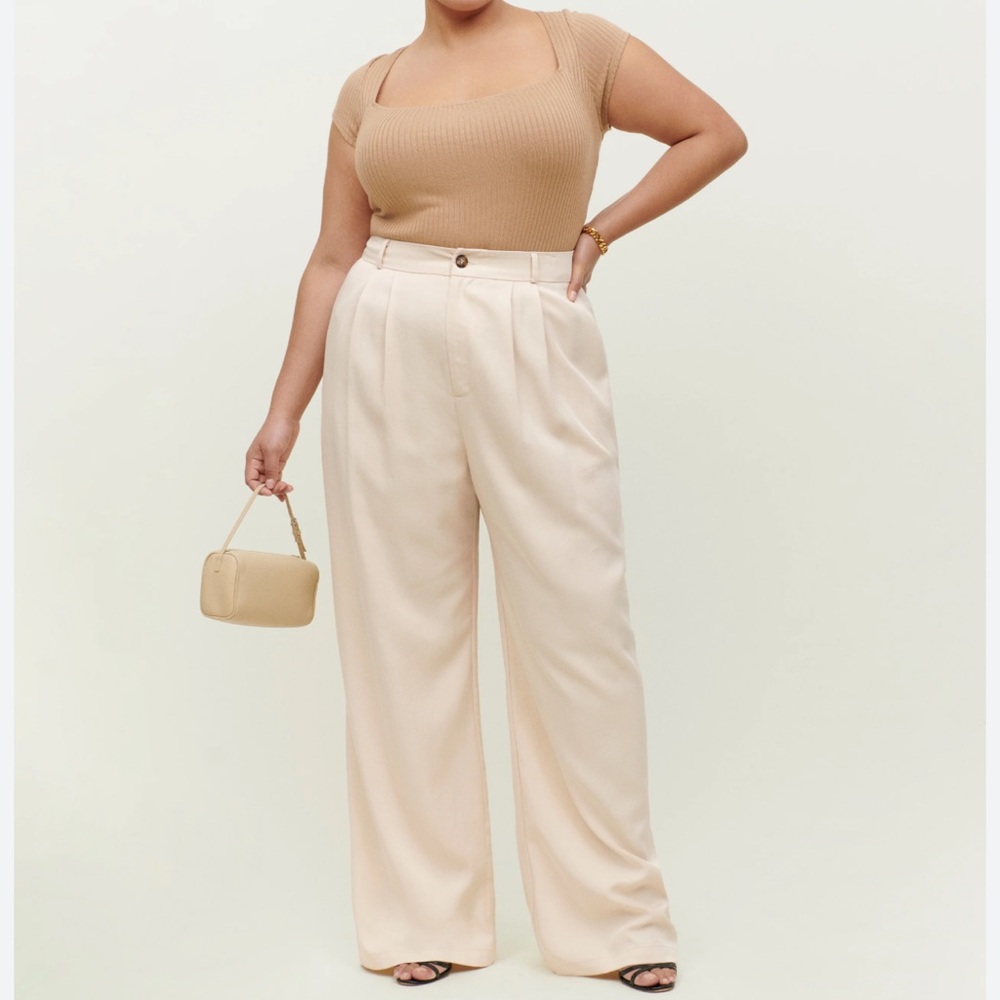 NWT Reformation Mason Wide Leg Oyster High Rise Pants Plus Size Women's Size 22
